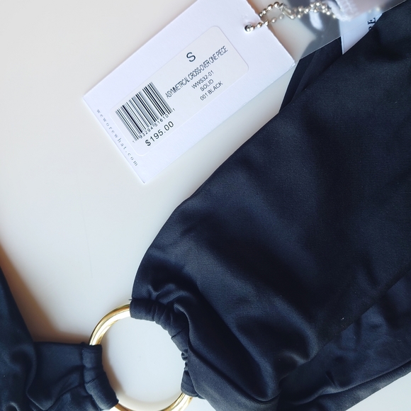 WeWoreWhat Asymmetrical Crossover one piece swimsuit Black Gold Ring Detail NWT - Picture 9 of 10